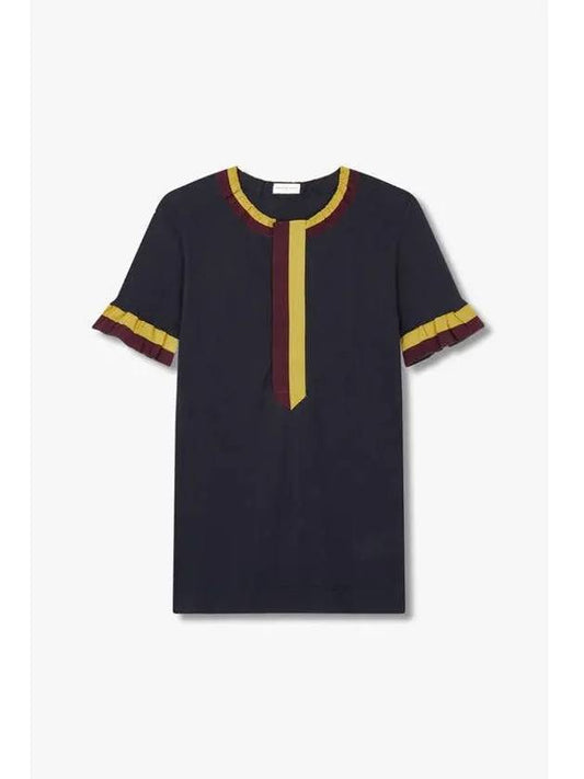 women tape trim cotton t shirt navy - DRIES VAN NOTEN - BALAAN 1