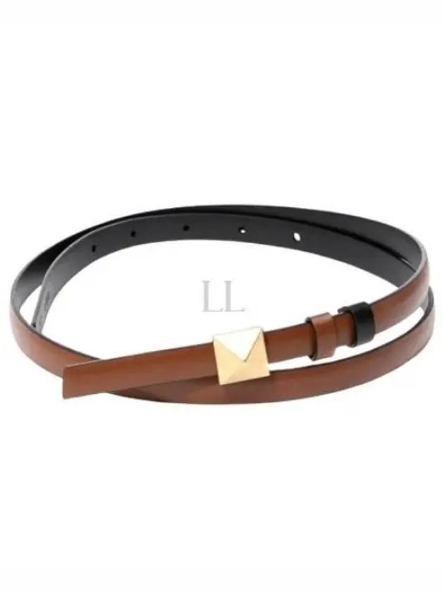 One Stud Buckle Reversible Leather Belt Brown - VALENTINO - BALAAN 2