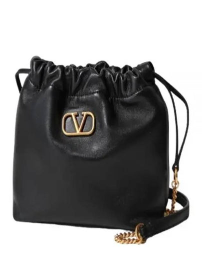 V Logo Signature Leather Bucket Bag Black - VALENTINO - BALAAN 2