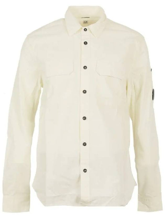 Men's Gabardine Lens Wappen Long Sleeve Shirt White - CP COMPANY - BALAAN.