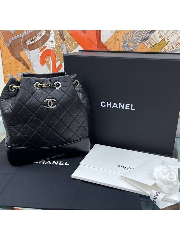 Aged Calfskin Small Gabrielle Backpack Black - CHANEL - BALAAN 7