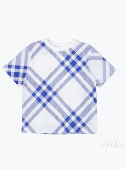 Kids Check Short Sleeve T-Shirt Blue White - BURBERRY - BALAAN 2