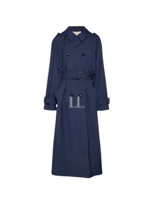 Double Breasted Wool Trench Coat Blue - GUCCI - BALAAN 2