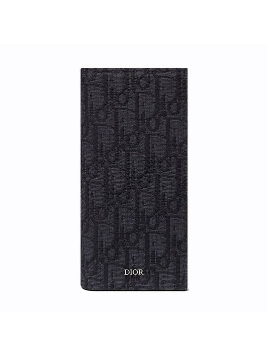 Vertical Long Wallet Black Oblique Jacquard - DIOR - BALAAN 1