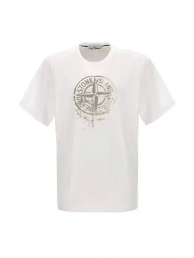 Men's Logo Print Crew Neck Short Sleeve T-Shirt White - STONE ISLAND - BALAAN 2