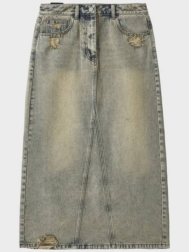 Dirty Washing Destroyed Long Denim H Line Skirt Dusty Grey - NOIRER FOR WOMEN - BALAAN 3