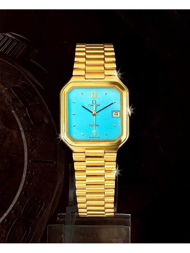 Rare Deville Turquoise Blue Dial Unisex Gold Band Watch - OMEGA - BALAAN 8