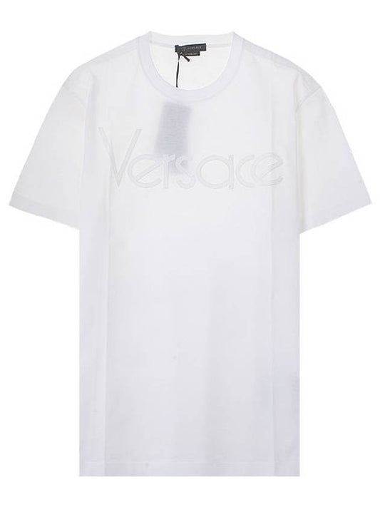 Men's Lettering Embroidery Short Sleeve T-Shirt White - VERSACE - BALAAN 2