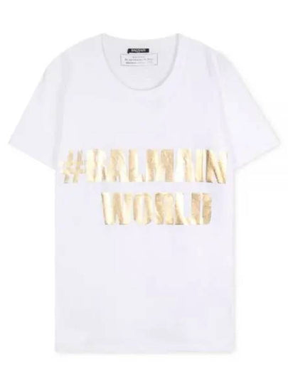 Gold Logo Print Short Sleeve T-shirt White - BALMAIN - BALAAN 2