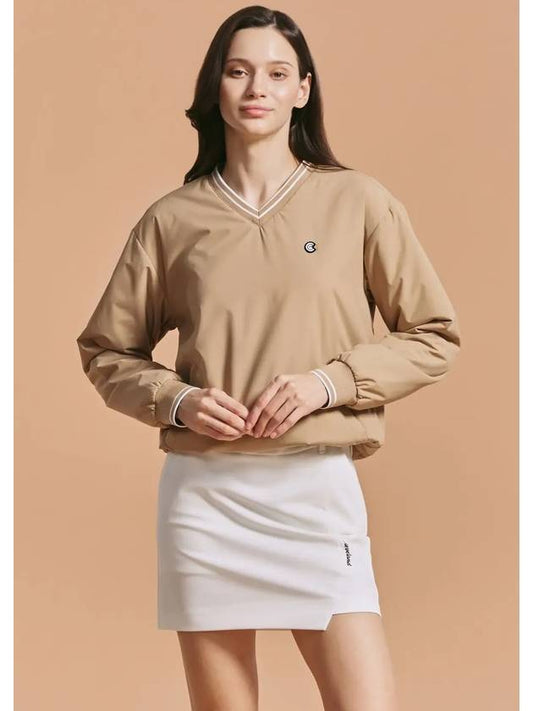 Online Exclusive Women s Windproof Lining Lightweight Padding V Neck Windbreaker Medium Beige - CLEVELAND GOLF - BALAAN 1