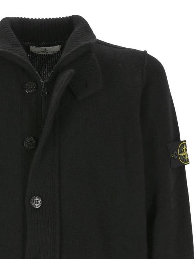 Wappen High Neck Button Up Wool Cardigan Black - STONE ISLAND - BALAAN 3