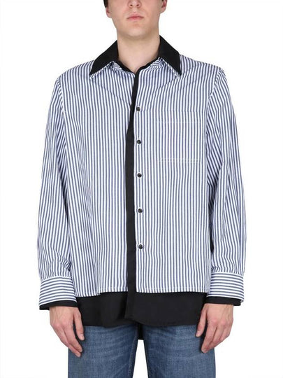 Cotton Linen Stripe Double Long Sleeve Shirt Blue - BOTTEGA VENETA - BALAAN 2