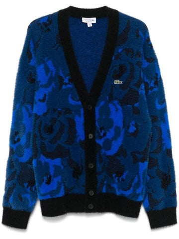 Men's Flower Jacquard Cardigan Blue - LACOSTE - BALAAN 1