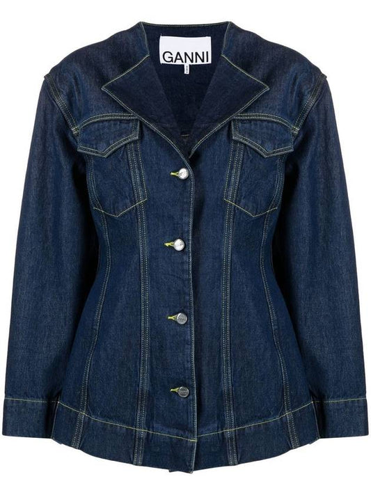 Hourglass Denim Jacket Indigo Blue - GANNI - BALAAN 1