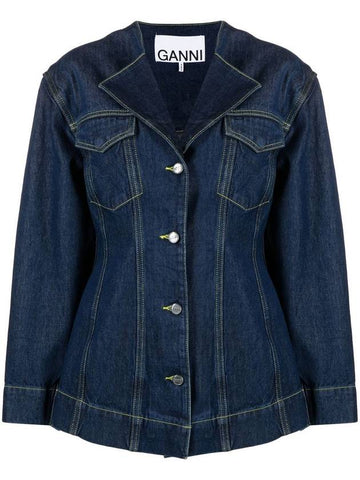 Hourglass Denim Jacket Indigo Blue - GANNI - BALAAN 1