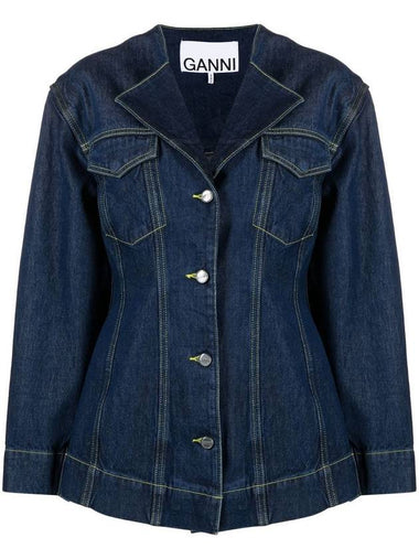 Hourglass Denim Jacket Indigo Blue - GANNI - BALAAN 1