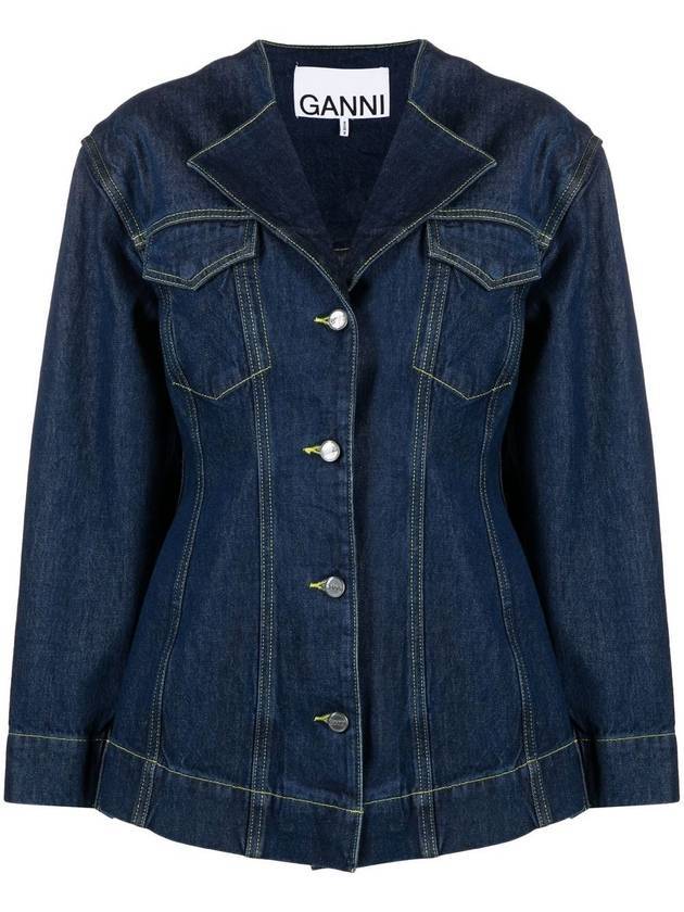 Hourglass Denim Jacket Indigo Blue - GANNI - BALAAN 1