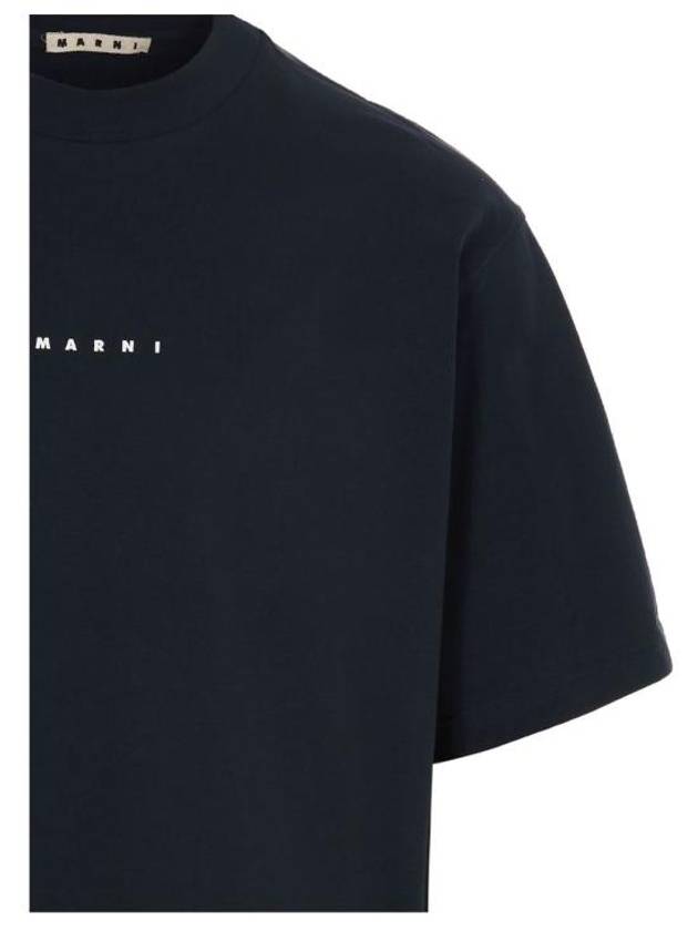 Logo Organic Cotton Short Sleeve T-Shirt Navy - MARNI - BALAAN 4