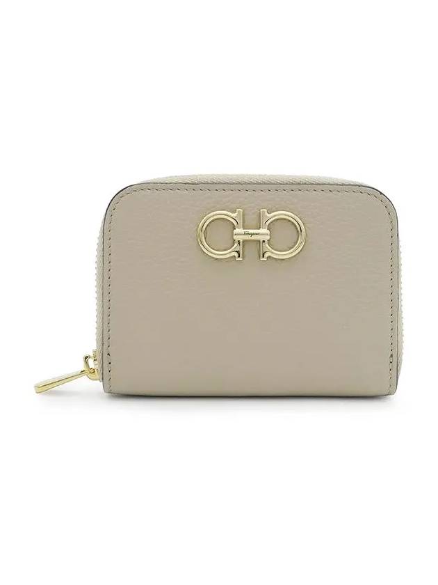 Women's Gancini Logo Zipper Card Wallet Beige - SALVATORE FERRAGAMO - BALAAN 3