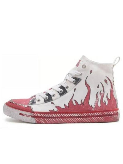 Graphic Print Lace-Up High-Top Sneakers Red - DIESEL - BALAAN 2