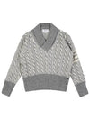 V-Neck Twist Detail Knit Top Grey - THOM BROWNE - BALAAN 2