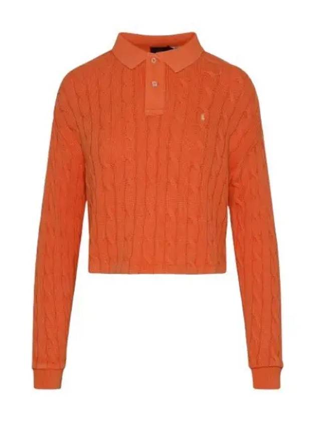 Embroidered Logo Pony Cable Long-Sleeve Collar Knit Top Orange - POLO RALPH LAUREN - BALAAN 2