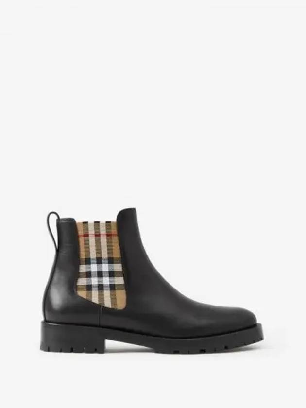 Checked Leather Chelsea Boots Black - BURBERRY - BALAAN 2