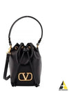 Signature V Logo Leather Mini Bucket Bag Black - VALENTINO - BALAAN 2