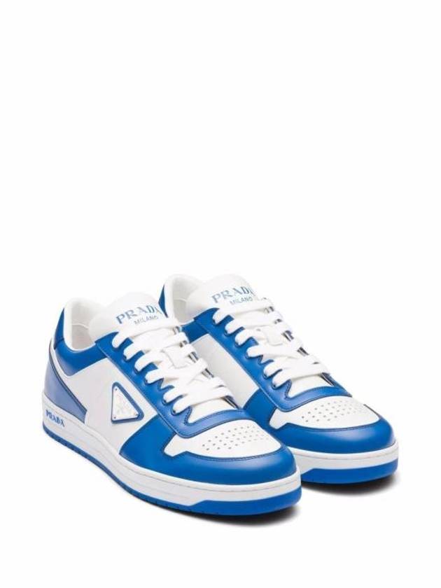 Men's Downtown Triangle Logo Leather Low Top Sneakers White Cobalt Blue - PRADA - BALAAN 3