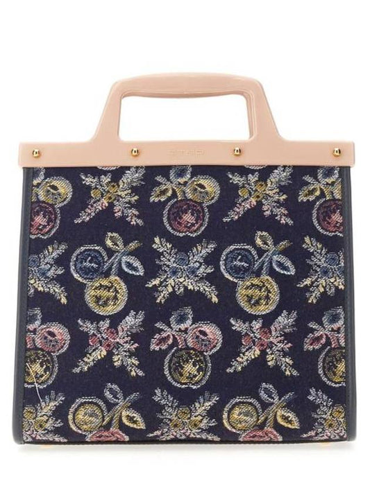 Embroided Logo Jacquard Tote Bag Navy - ETRO - BALAAN 1