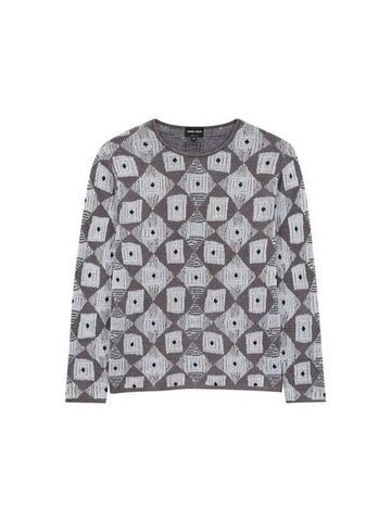 Men s Multi Jacquard Easy Knit Dark Gray - GIORGIO ARMANI - BALAAN 1