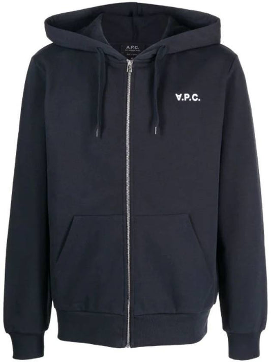 Quentin Logo Cotton ZIp Up Hoodie Navy - A.P.C. - BALAAN 1