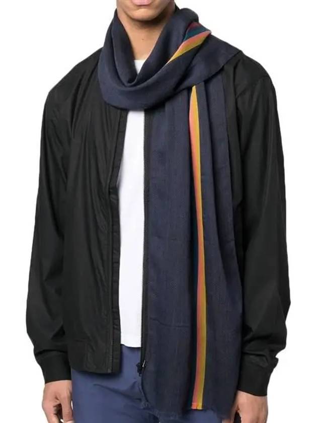 Striped Fringe Wool Silk Muffler Navy - PAUL SMITH - BALAAN 3