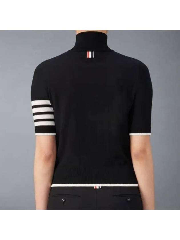 4 Bar Relaxed Fit Fine Merino Wool Turtleneck Black - THOM BROWNE - BALAAN 7