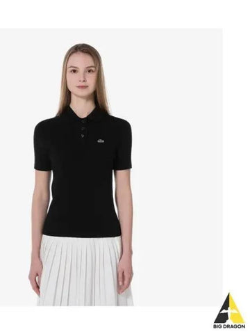 Women s Cable Short Sleeve Polo Sweater Black - LACOSTE - BALAAN 1