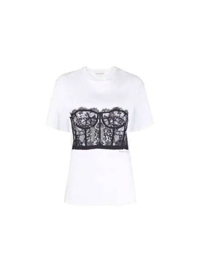 Lace Corset Print Short Sleeves T-Shirt White - ALEXANDER MCQUEEN - BALAAN 2