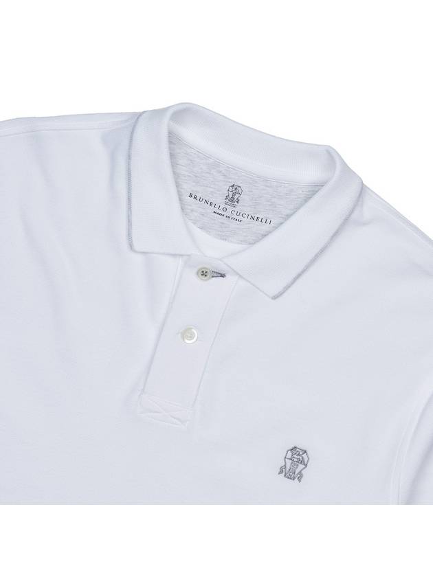 Embroidered Logo Short Sleeve Polo Shirt White - BRUNELLO CUCINELLI - BALAAN 4