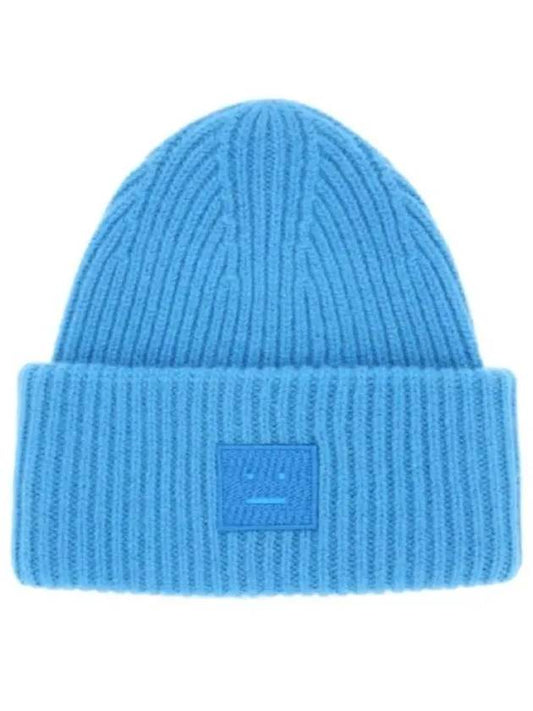 Face Patch Ribbed Wool Beanie Sapphire Blue - ACNE STUDIOS - BALAAN 2