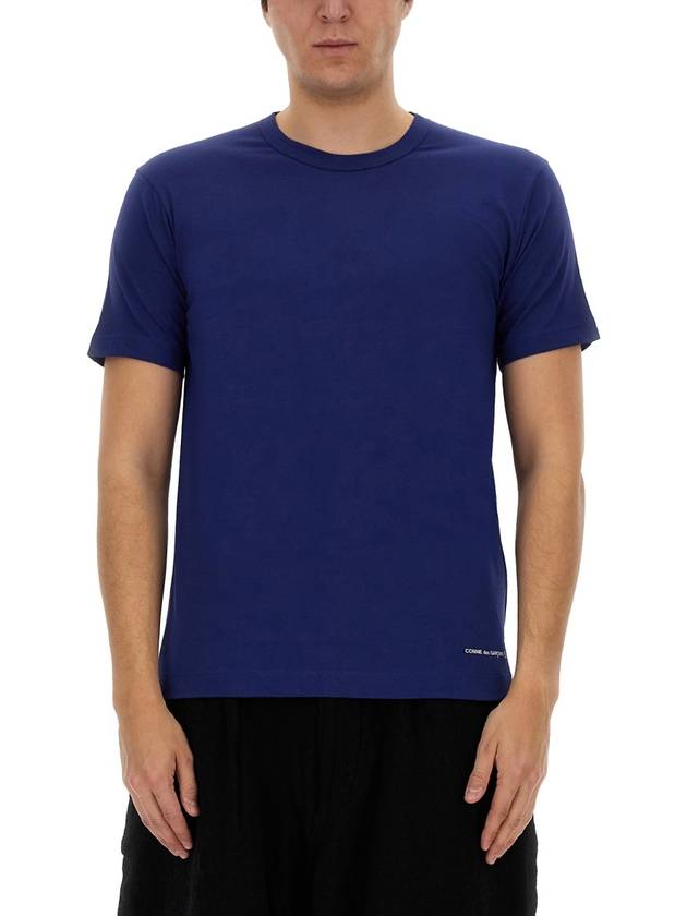 Man's Logo Short Sleeve T Shirt Blue - COMME DES GARCONS - BALAAN 2