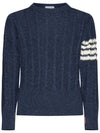 Donegal Twist Cable 4-Bar Classic Crewneck Knit Top Blue - THOM BROWNE - BALAAN 2