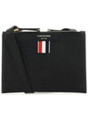 Document Holder Pebble Grain Leather Mini Cross Bag Black - THOM BROWNE - BALAAN 2