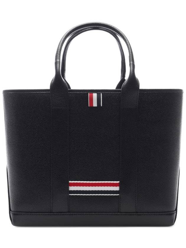 Three Stripe Tab Stripe Leather Tote Bag Black - THOM BROWNE - BALAAN 2