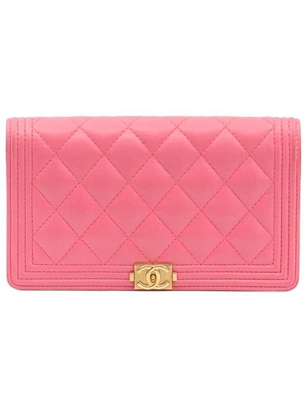 Pink Lambskin Boy Long Flap Wallet 22nd - CHANEL - BALAAN 1