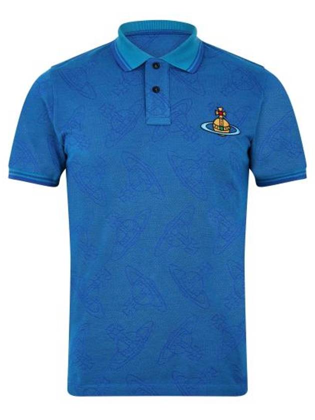 Classic All Over Logo Short Sleeve Cotton Polo Shirt Blue - VIVIENNE WESTWOOD - BALAAN 1