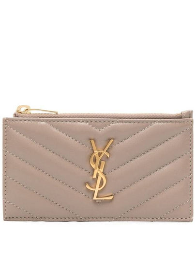 Monogram Logo Plaque Zip-Up Card Wallet Dusty Grey - SAINT LAURENT - BALAAN 2