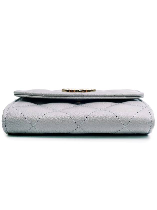 Golden CC Logo Flap Caviar Card Wallet Light Gray - CHANEL - BALAAN 4