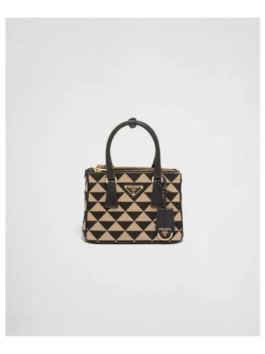 Symbole Embroidery Fabric Mini Bag Black Beige - PRADA - BALAAN 1