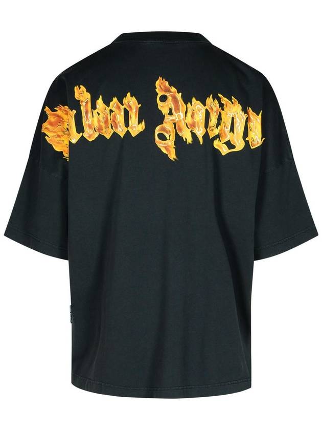 Oversized Burning Short Sleeve T Shirt Black - PALM ANGELS - BALAAN 4