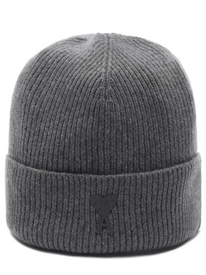 De Coeur Ribbed Knit Beanie Grey - AMI - BALAAN 2