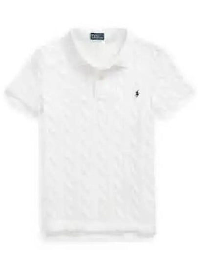 Embroidery Pony Logo Cable Polo Knit Top White - POLO RALPH LAUREN - BALAAN 2